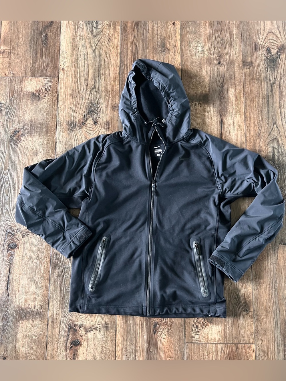 Nike Men’s Black Hooded Windbreaker Hooded Running Jacket Black Size Medium